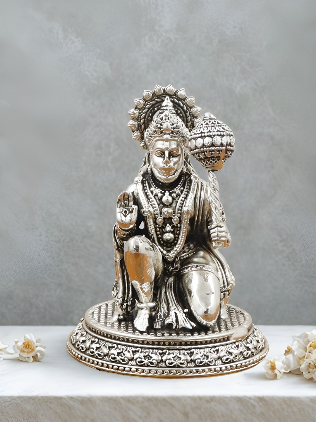 INTERNATIONAL GIFT Silver-Toned Lord Hanuman Religious Idol Showpiece