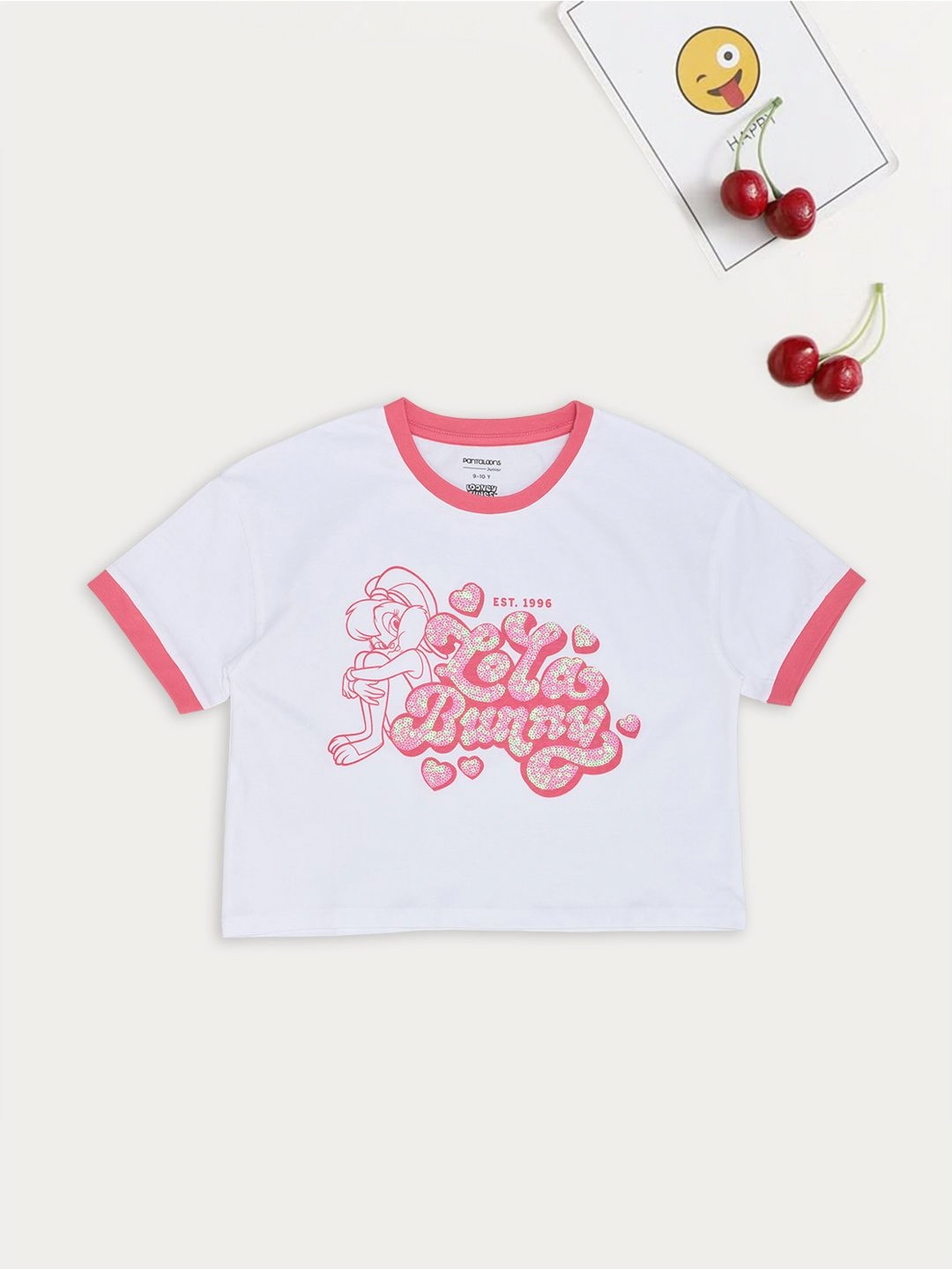 Pantaloons Junior Girls Lola Bunny Graphic Printed Round Neck Pure Cotton T-shirt