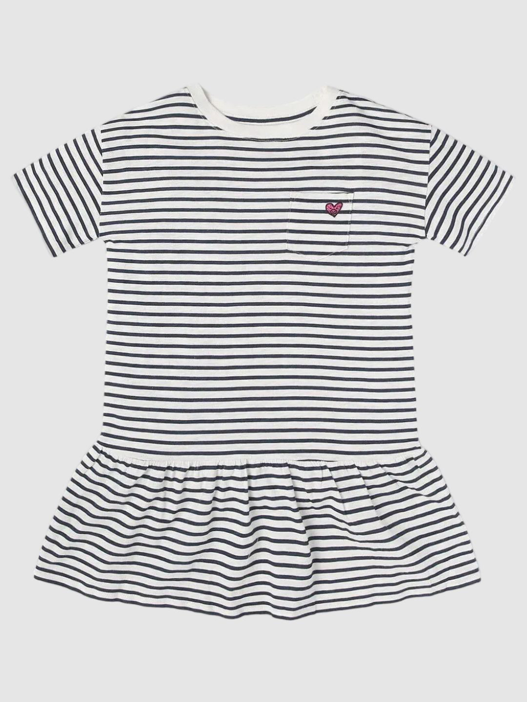 GAP Girls Striped Pure Cotton Crew Neck Tiered Dress