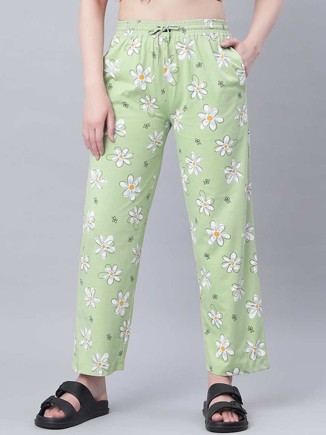 BLUWEEA Women Cotton Floral Printed Regular Fit Drawstring Closure Payjama Trouser