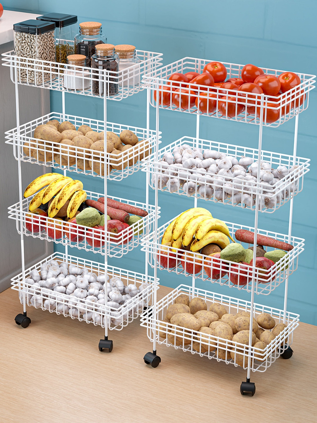 Myntra Elegant Homes Pack of 2 White 4 Layer Fruits & Vegetable Kitchen Trolley