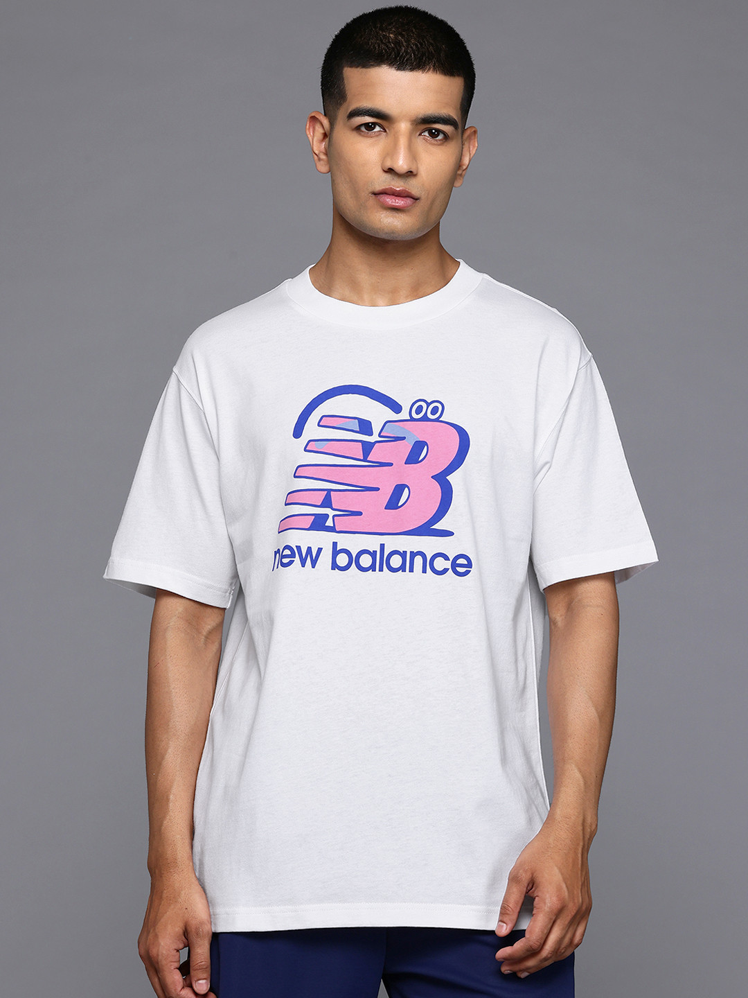 New Balance X Face Oka Smile Brand Logo Printed Drop-Shoulder Sleeves Pure Cotton T-shirt