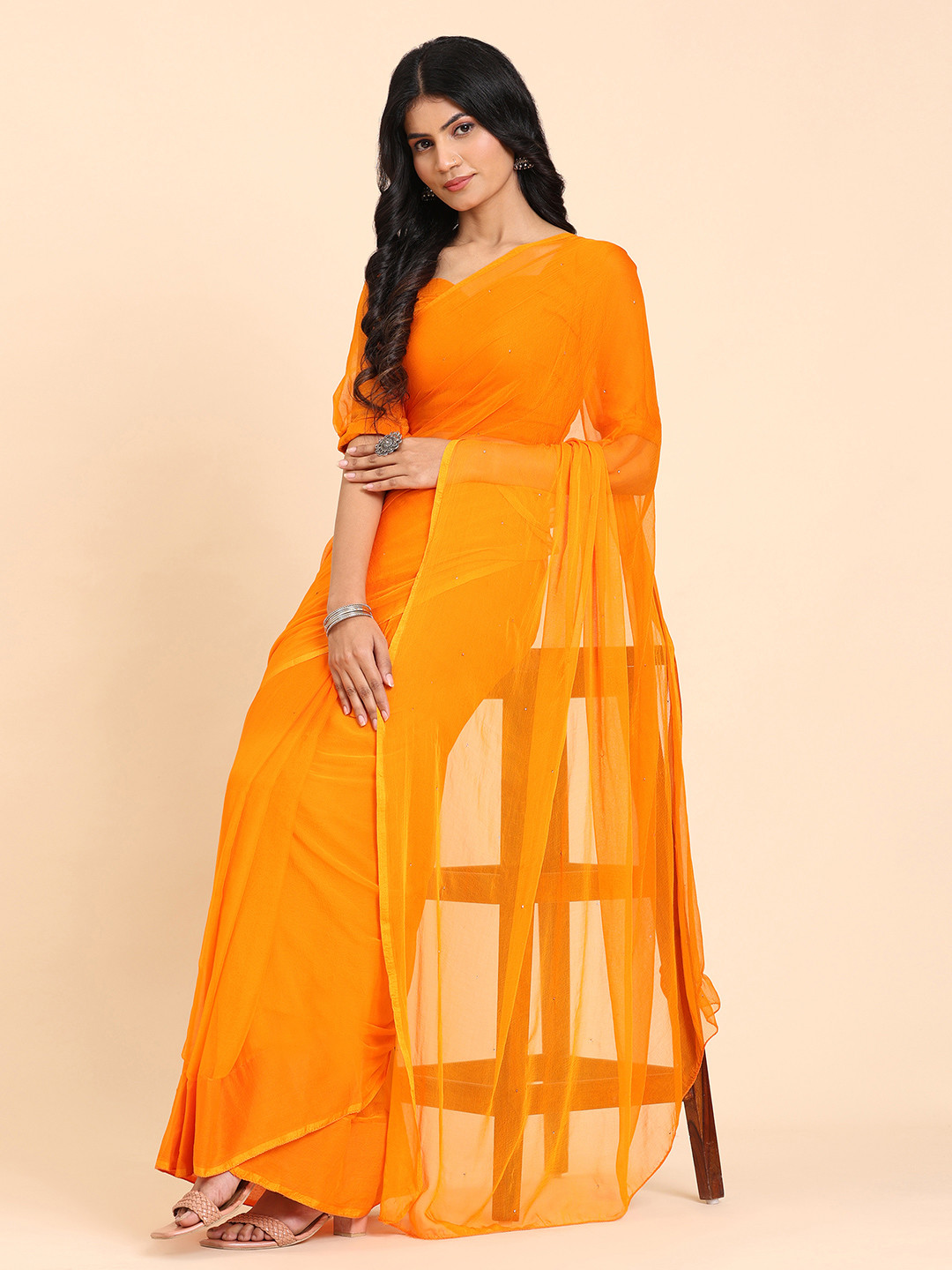 BAPS Mukesh Embellished Mukaish Pure Chiffon Saree