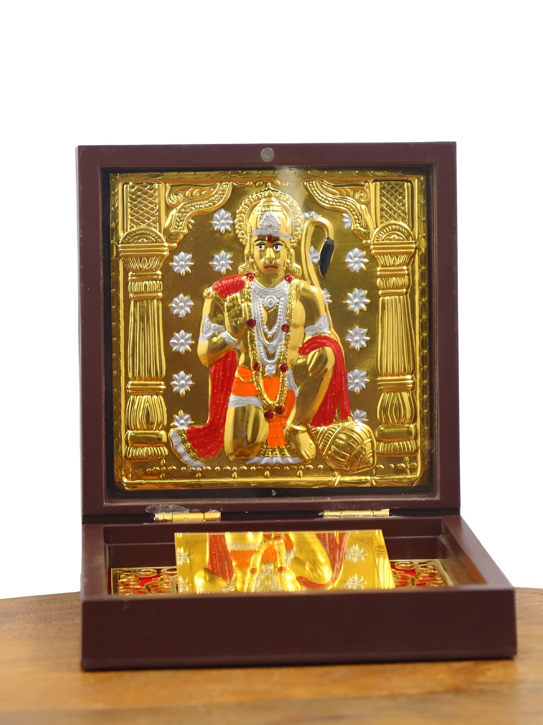 INTERNATIONAL GIFT Gold-Toned & Red Lord Hanuman Charan Paduka Portable Spiritual Box