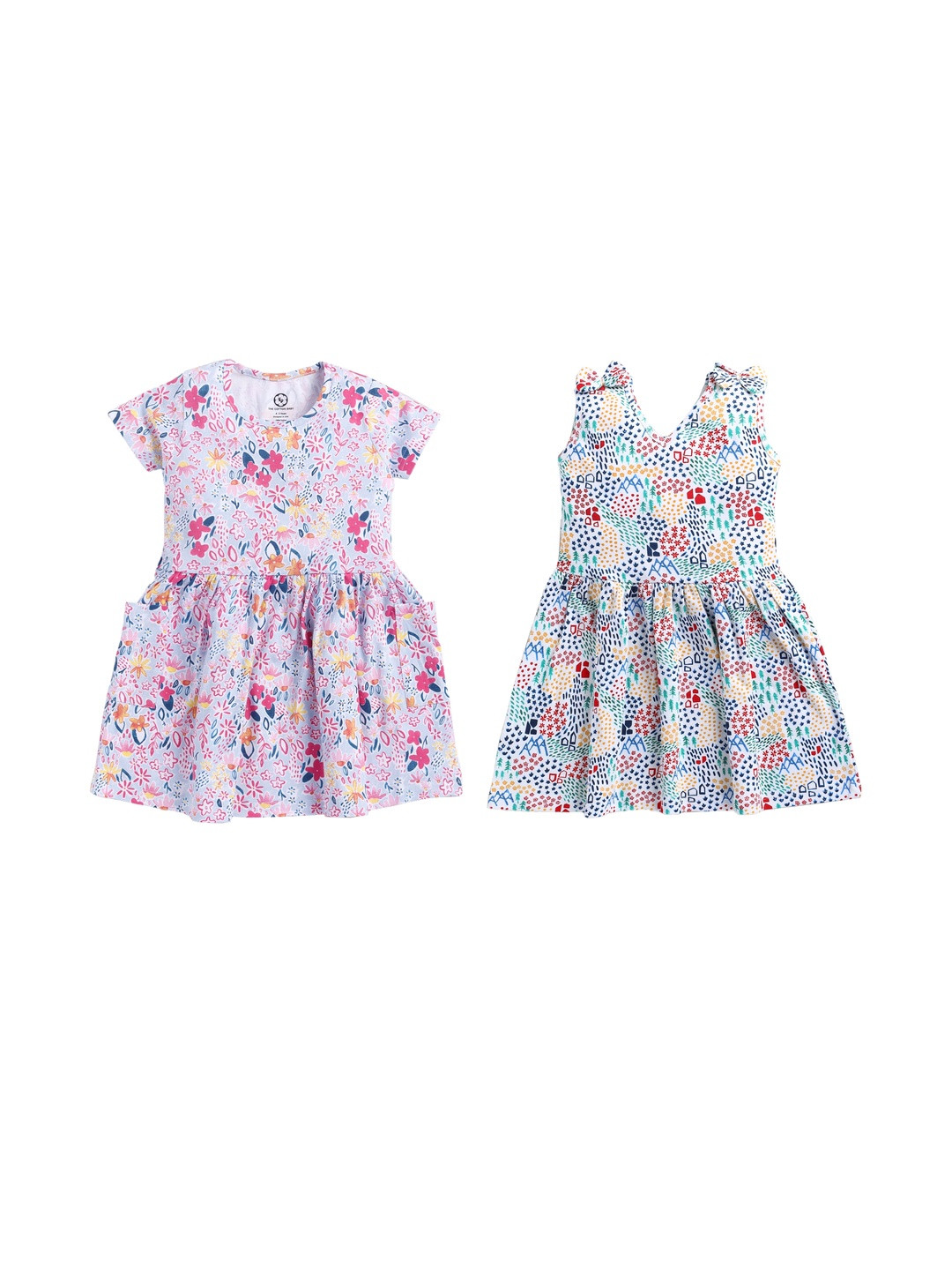 THE COTTON BABY Kids Girls Pack of 2 Multicolor Cotton Printed A-Line Dress