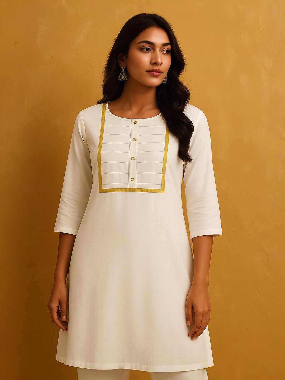 TeenTrums Women Geometric Yoke Design Round Neck A-Line Kurti