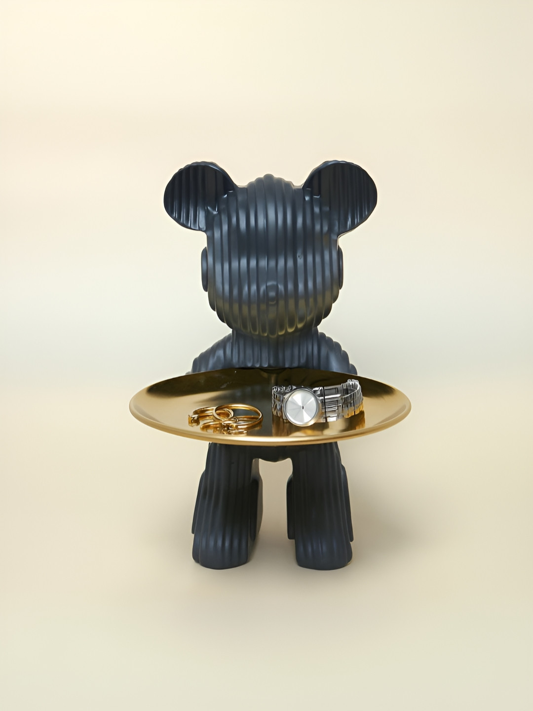 SMOKEY COCKTAIL Black & Gold Toned Spiral Teddy Figurine Showpiece