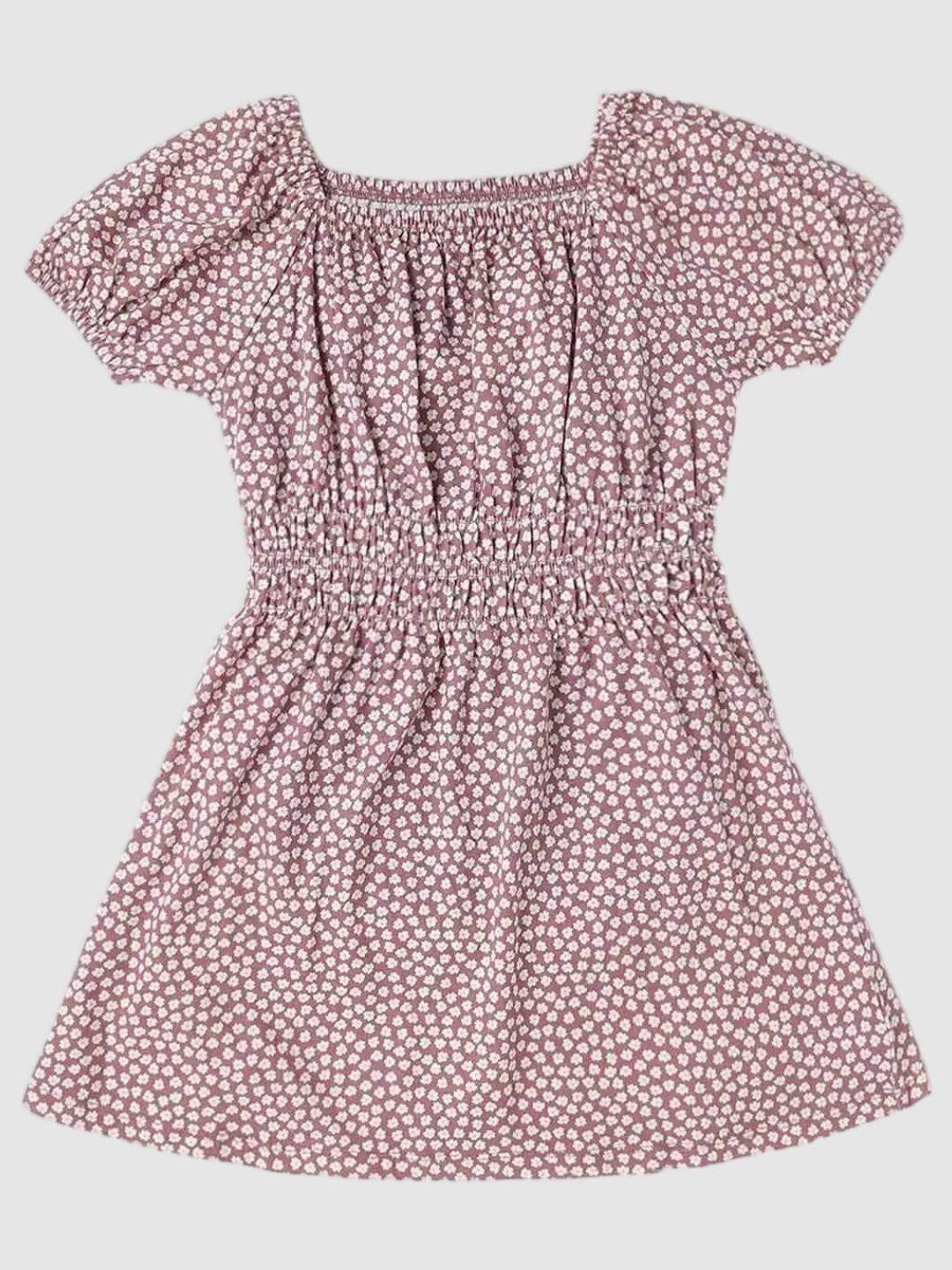 GAP Girls Floral Printed Pure Cotton Square Neck Shirred Fit-Flare Dress