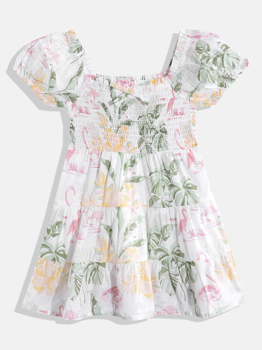 THE CHILDREN'S PLACE Floral Print Puff Sleeve Pure Cotton Fit & Flare Dress