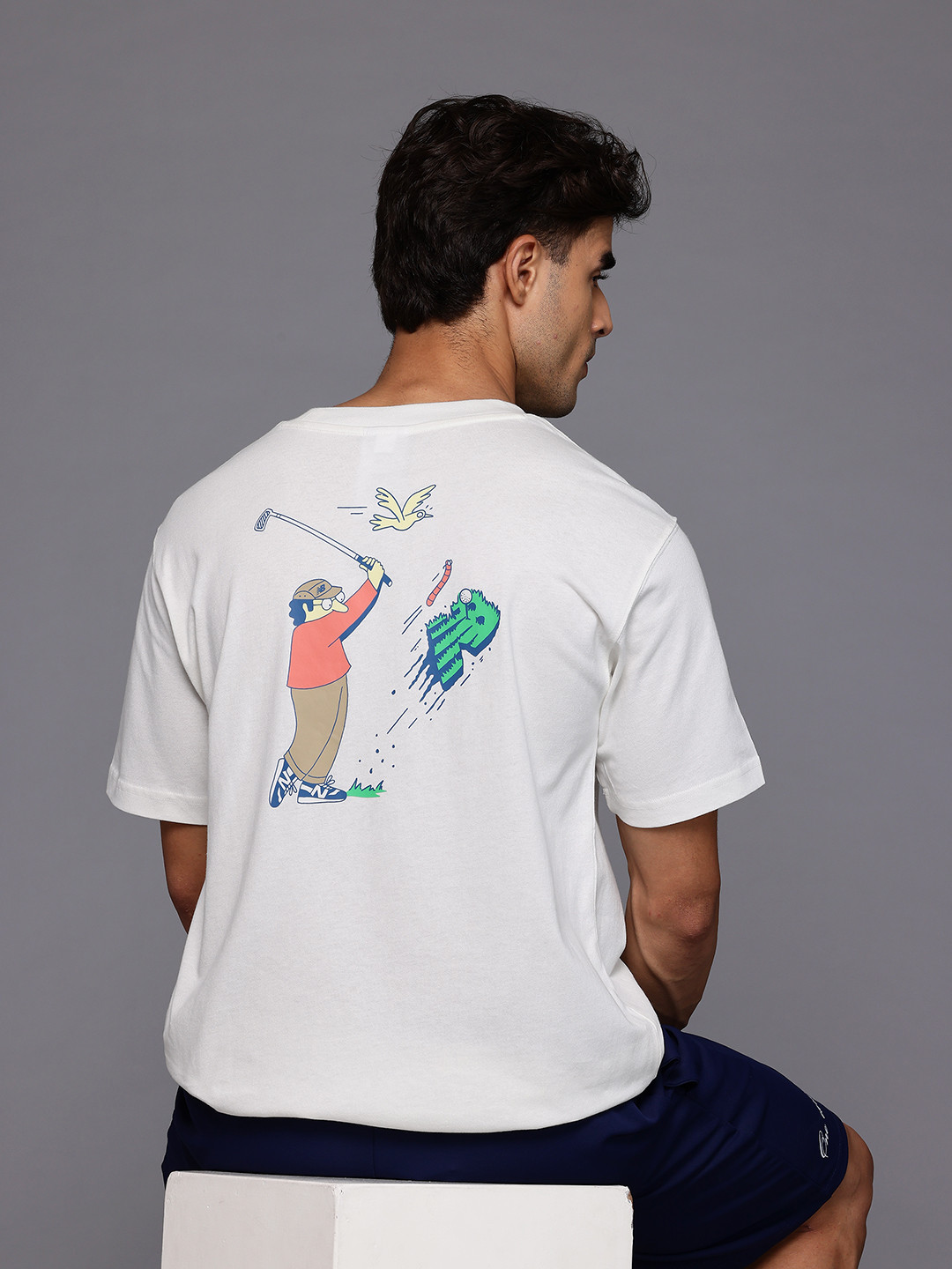 New Balance Athletics Golf Cartoon Printed Drop-Shoulder Sleeves Pure Cotton T-shirt