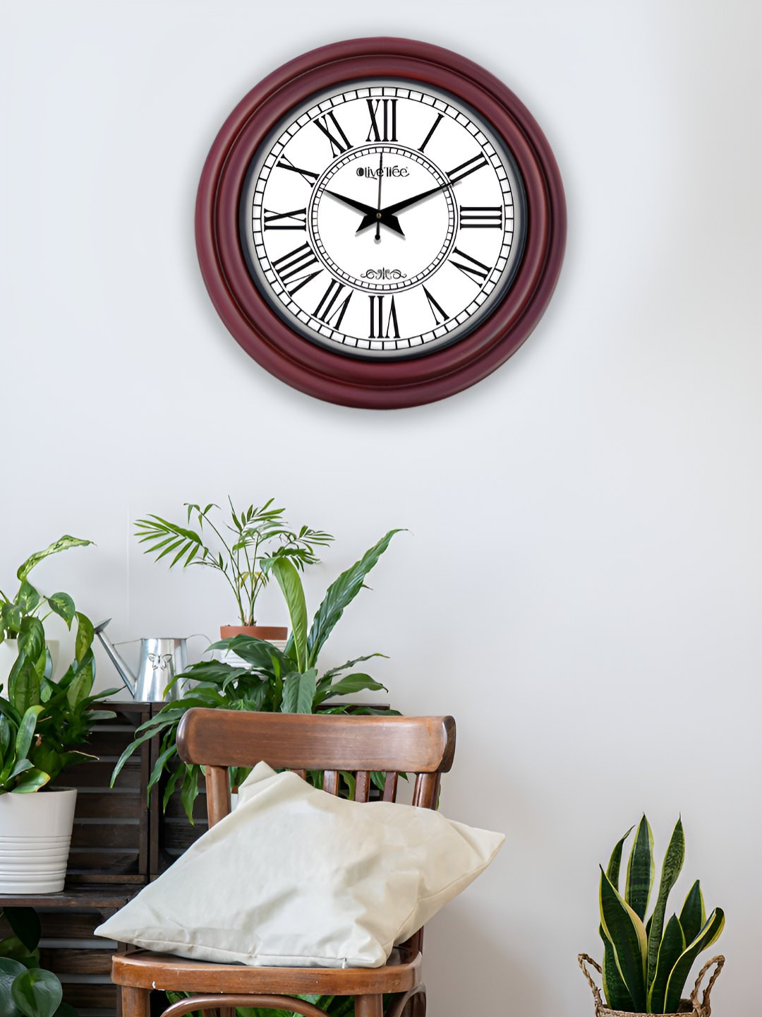 OLIVE TREE Brown & White Round Modern Wall Clock