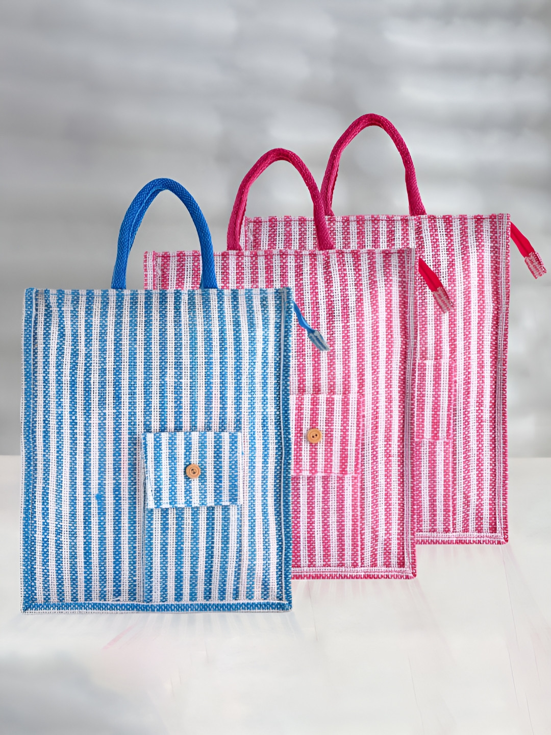 Aura Unisex Set Of 3 Striped Shopper Jute Tote Bags