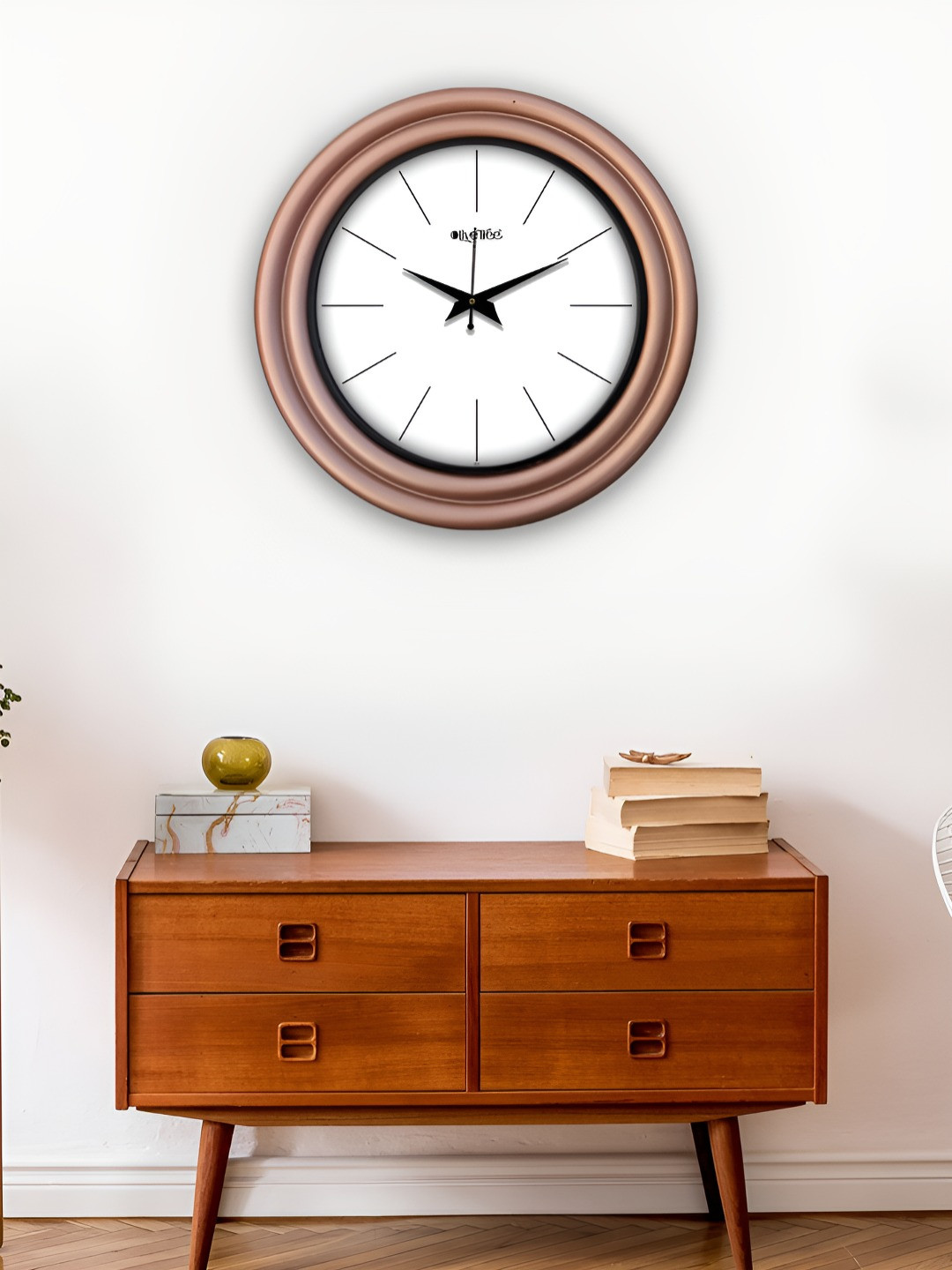 OLIVE TREE White & Brown Round Modern Wall Clock