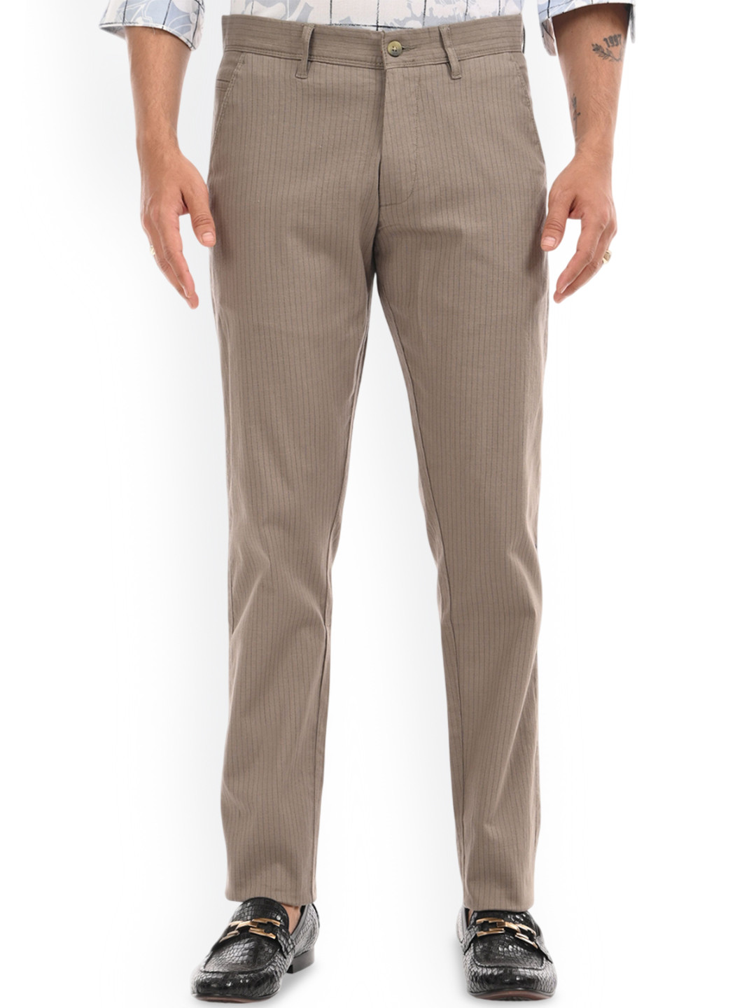 Estilocus Men Relaxed Slim Fit and Striped Pattern Tailored Breathable Cotton Chinos