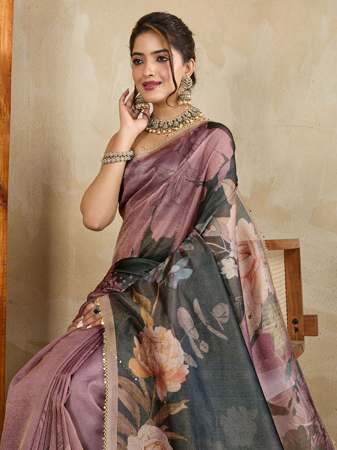 100 Dreams Floral Mukaish Tissue Saree