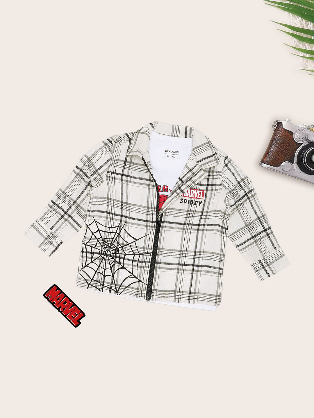 Pantaloons Baby Boys Grid Tattersall Checked Spread Collar Pure Cotton Casual Shirt