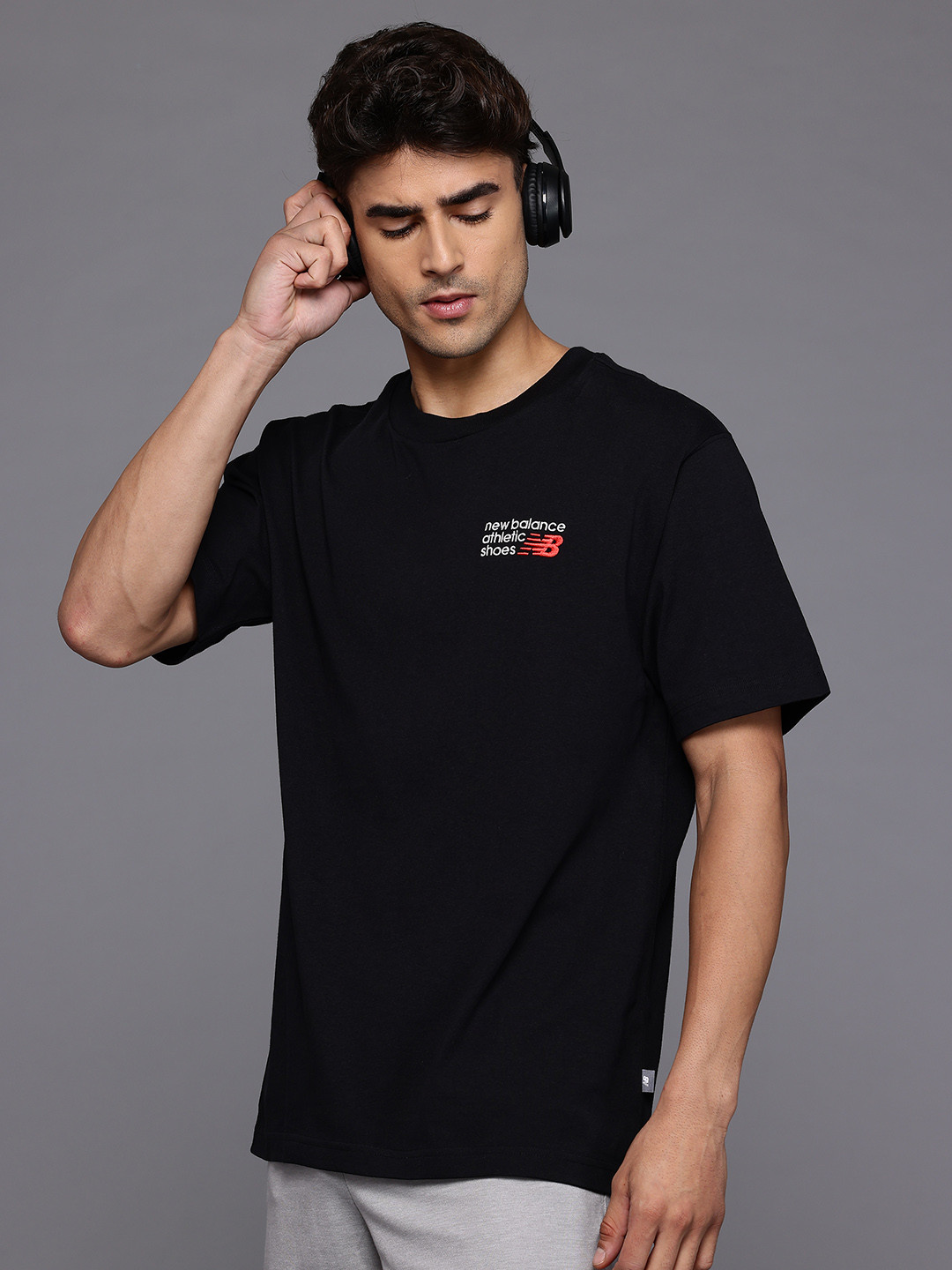 New Balance Brand Logo Embroidered  Pure Cotton Relaxed Fit Athletics Premium T-shirt