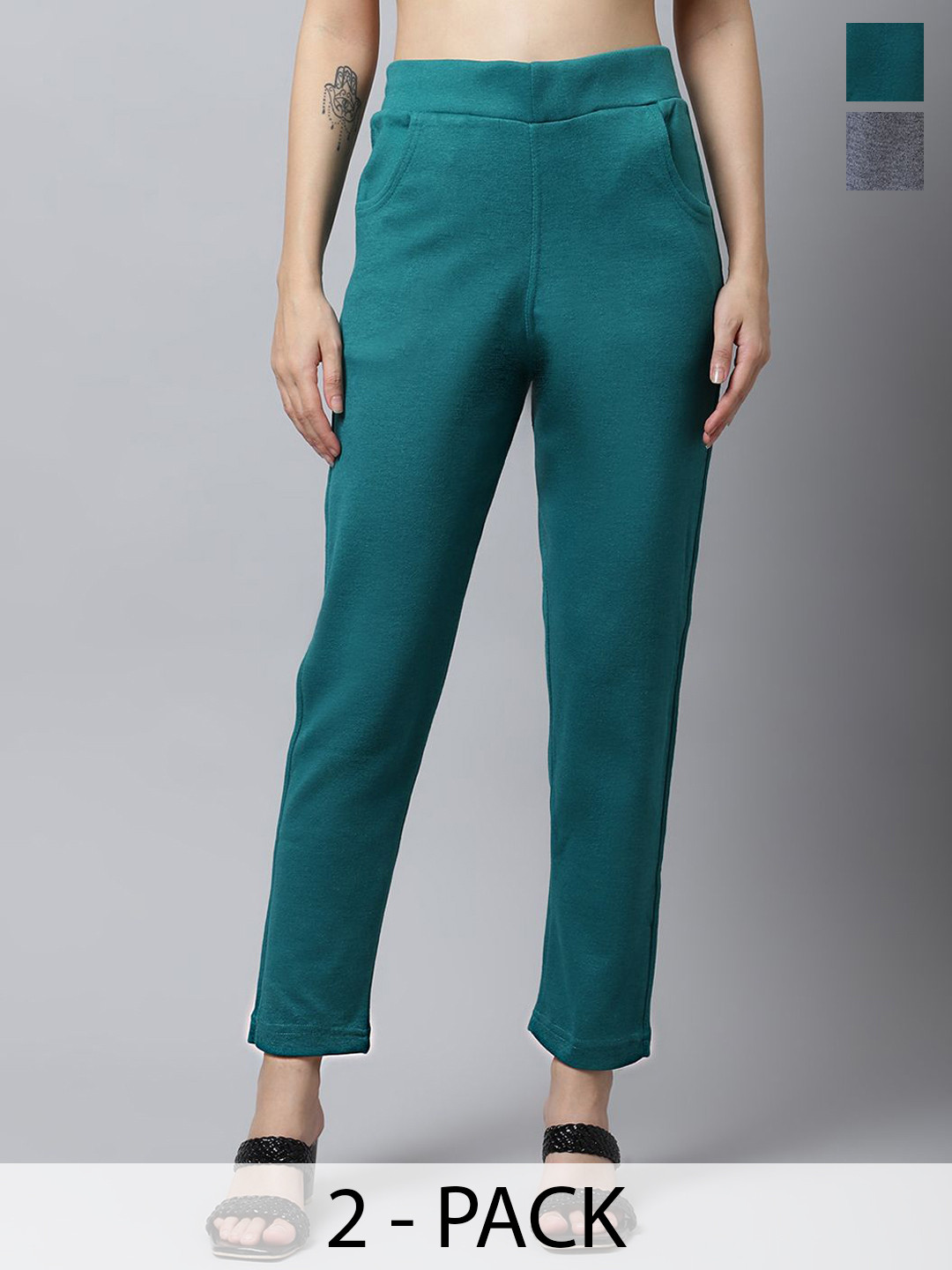 Valles365 by S.C. Women Pack Of 2 Mid-Rise Wollen Regular Trousers