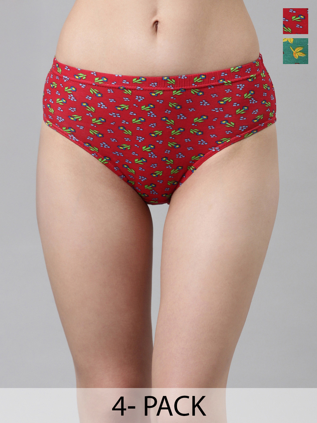DIXCY SCOTT Slimz Pack Of 4 Women Assorted Pure Cotton Hipster Briefs
