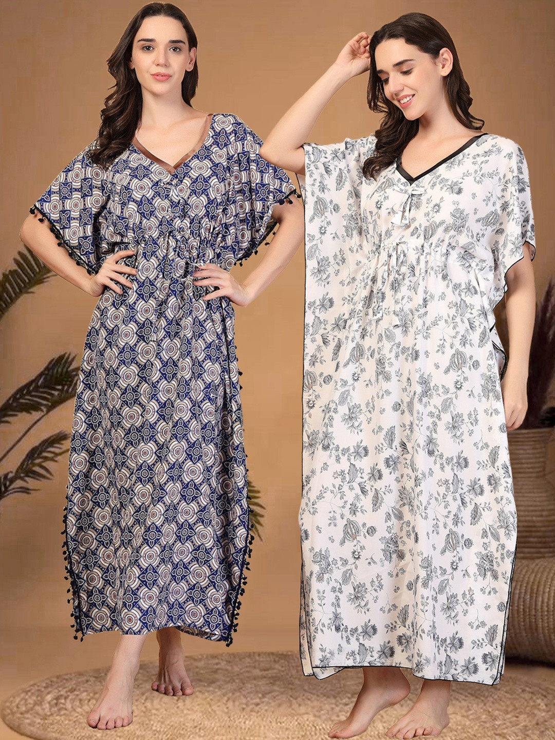 KLOTTHE Pack Of 2 Printed Kaftan Nightdress