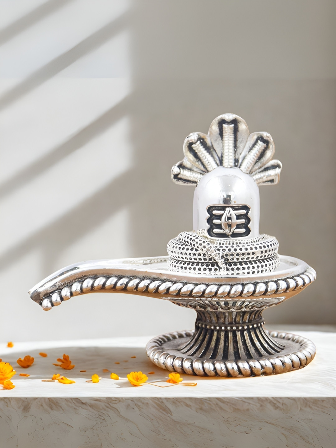 INTERNATIONAL GIFT Silver-Toned Shivling Idol Religious Idol Showpiece