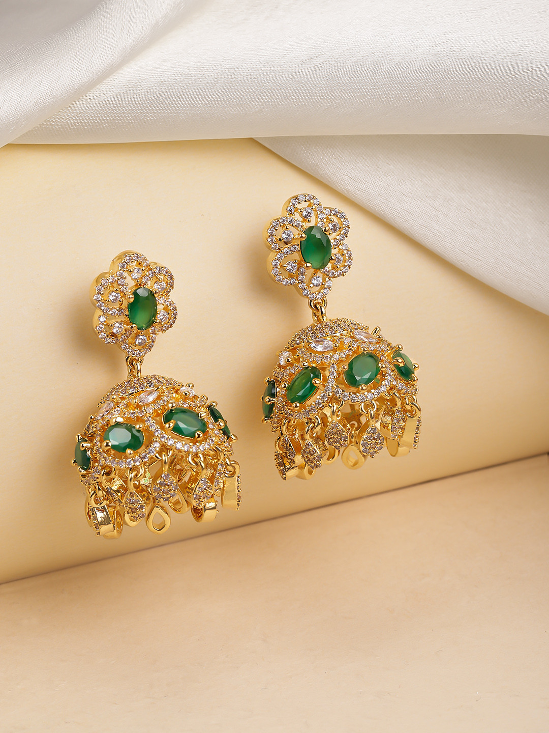 Peora Women Gold-Plated Crystals Studded Jhumka Earrings