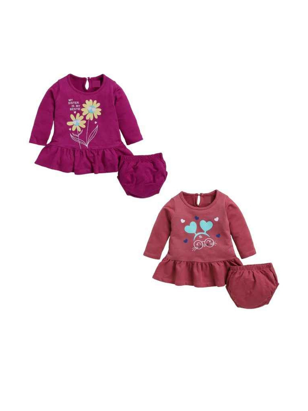 Melon Kidswear Baby Girls Multi Colored Set Of 2 Printed Casual Top & Panty Set