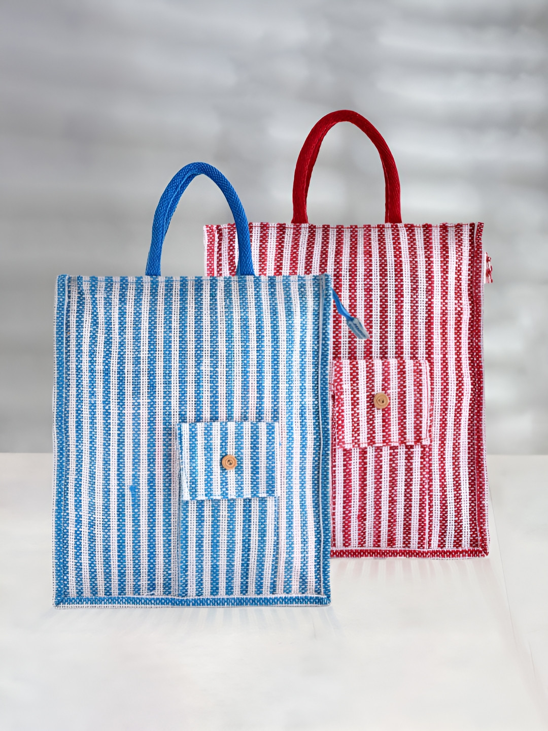 Aura Jute Set Of 2 Striped Oversized Shopper Tote Bag