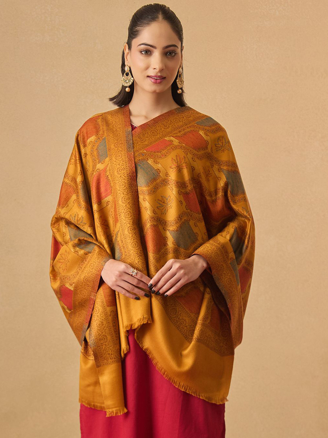 Pashmoda Shameem Ethnic Motifs Woven Design Kani Woolen Shawl