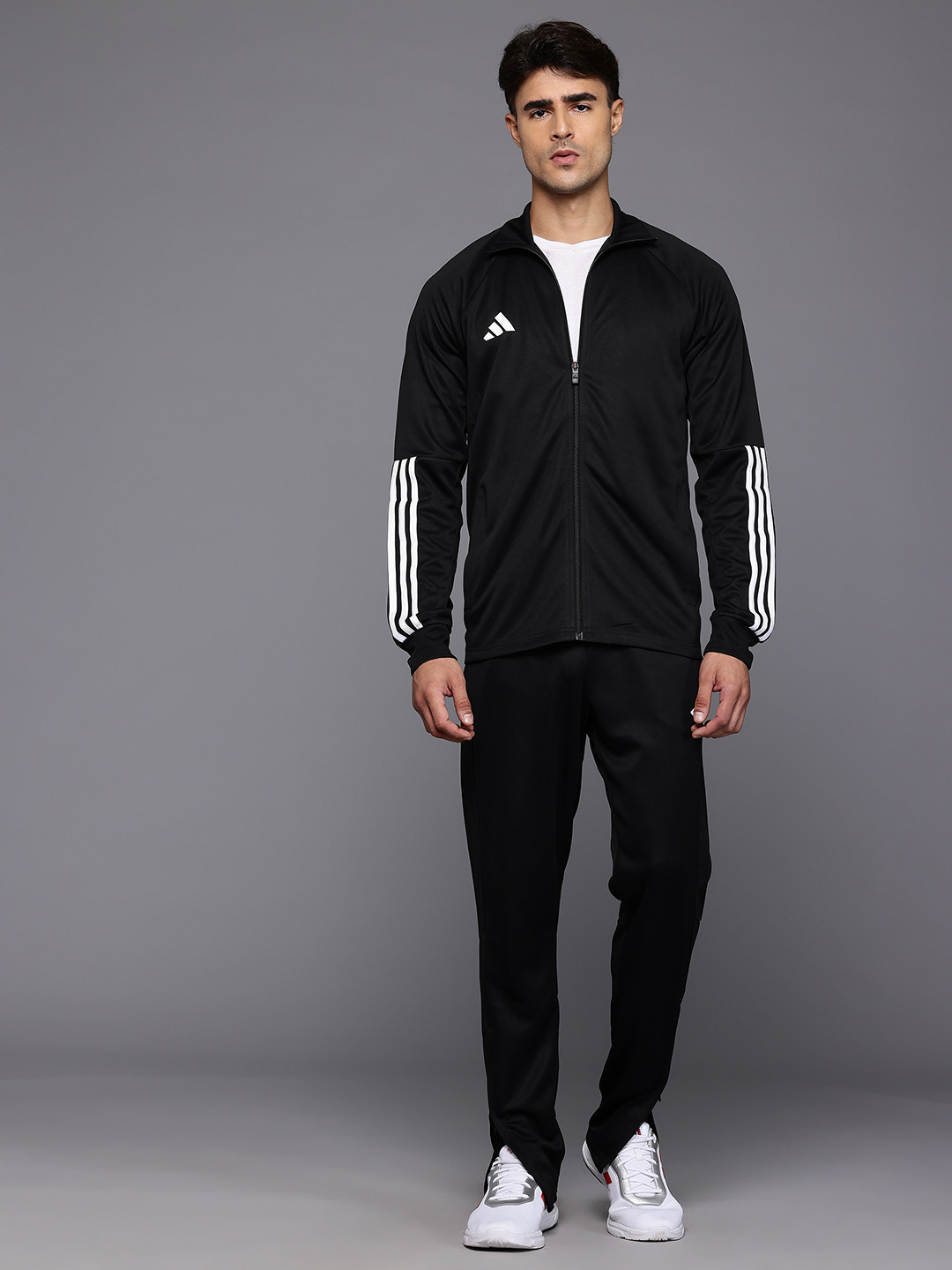 ADIDAS Striped Detail Mock Collar Sereno Jacket with Track Pants