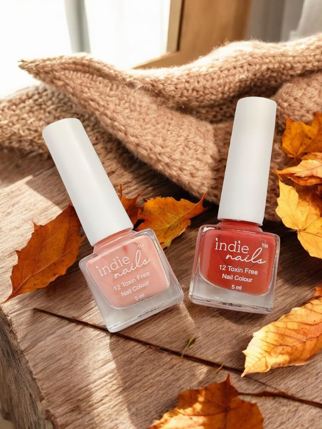Indie Nails Pack Of 2 Peach & Coral High-Shine Finish Nail Polish -5ml