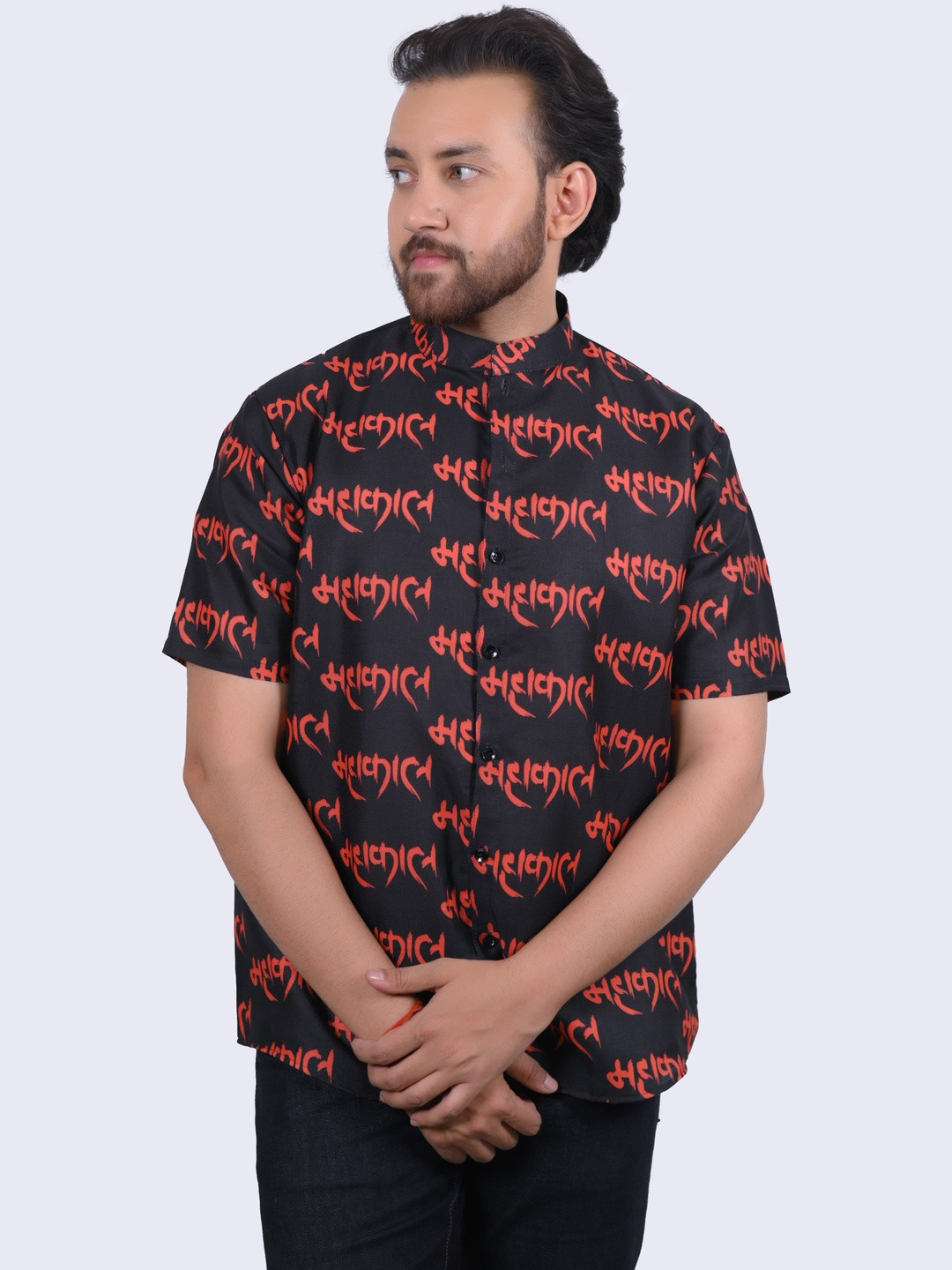 aruati Men Black Straight Printed Casual Shirt