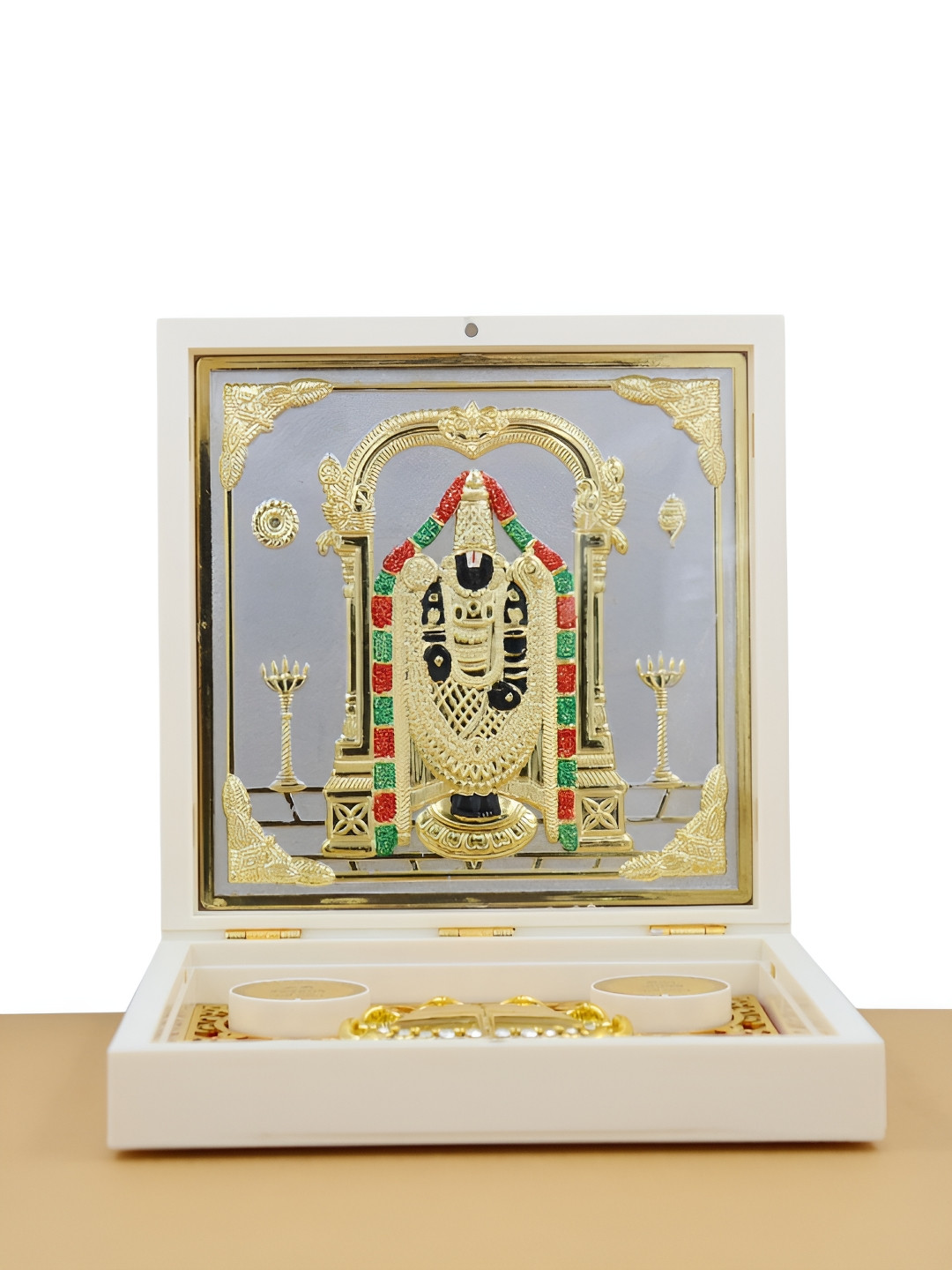 INTERNATIONAL GIFT Gold-Toned Bala Ji Charan Paduka Spiritual Box Pooja Essentials