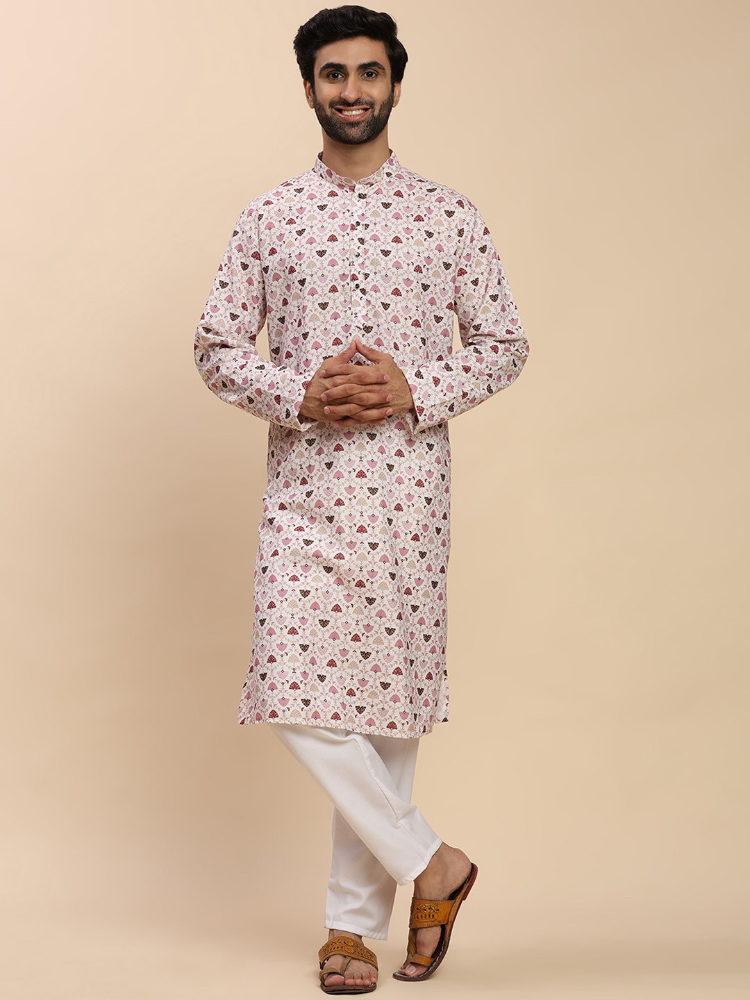 Pro-Ethic STYLE DEVELOPER Printed Mandarin Collar Pure Cotton Straight Kurta With Pyjamas