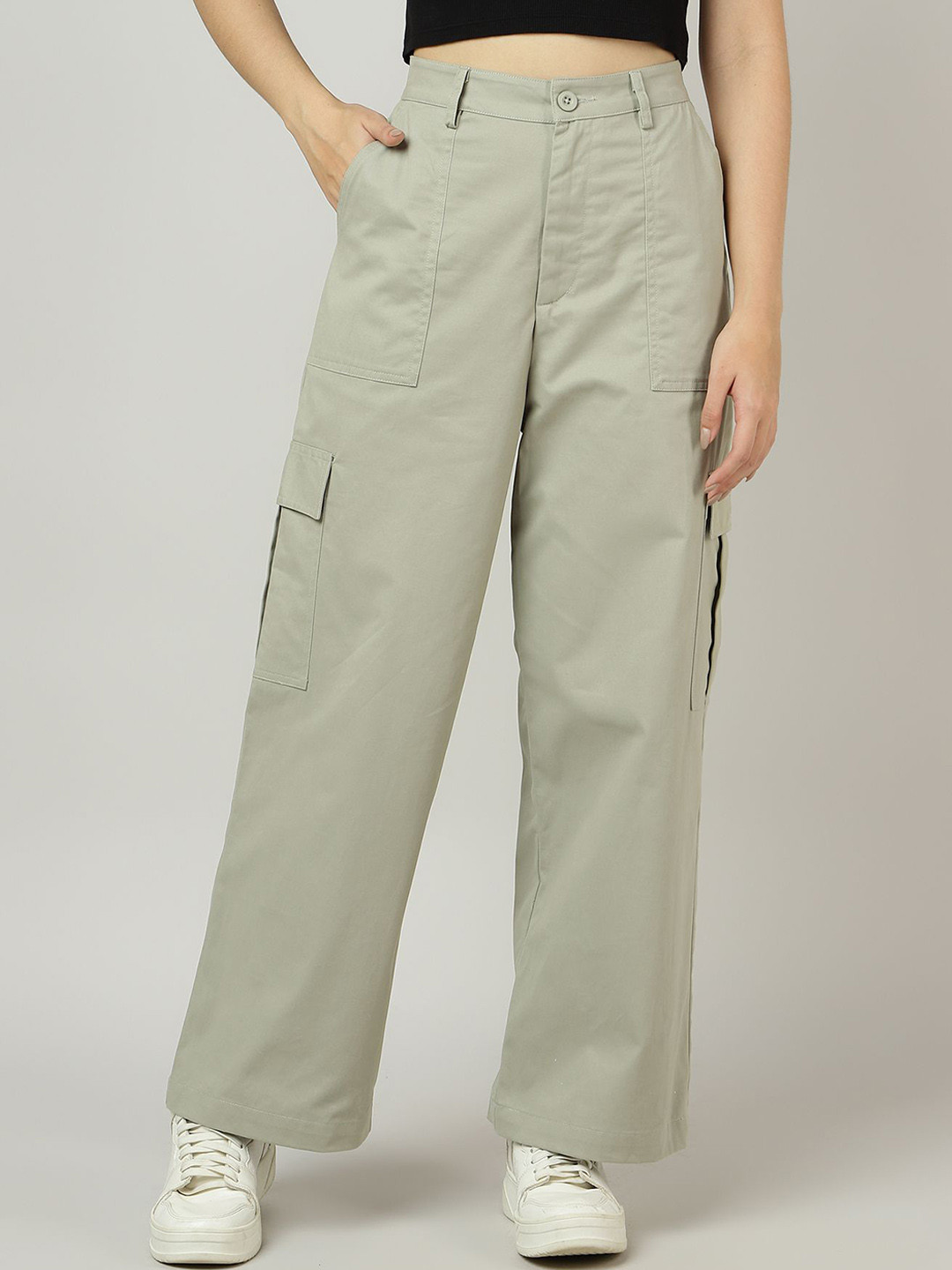 Sands of India Women Relaxed Wide Leg High-Rise Cargos