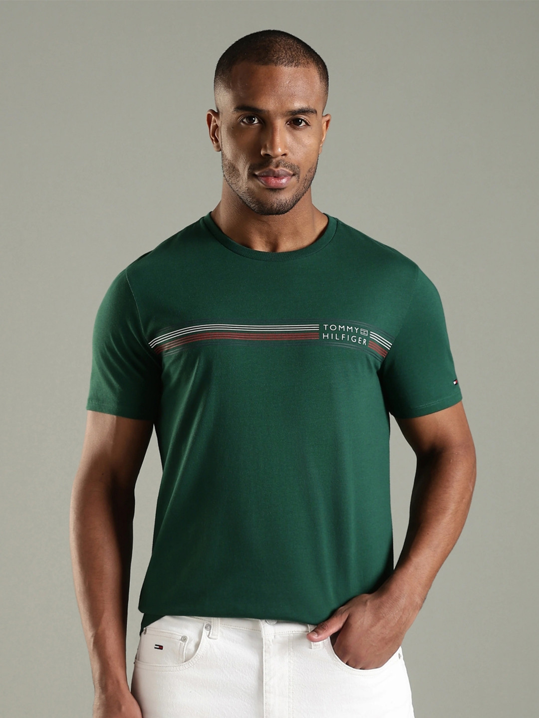Tommy Hilfiger Striped Round Neck Pure Cotton T-shirt