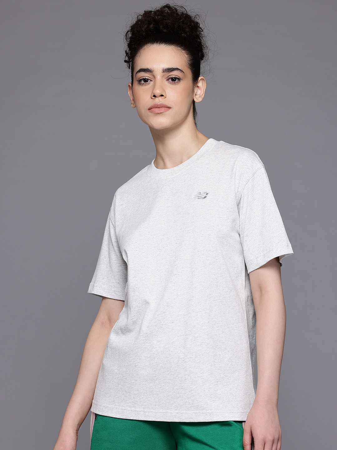 New Balance Brand Logo Detail Drop-Sleeves Pure Cotton Relaxed Fit Athletics T-shirt