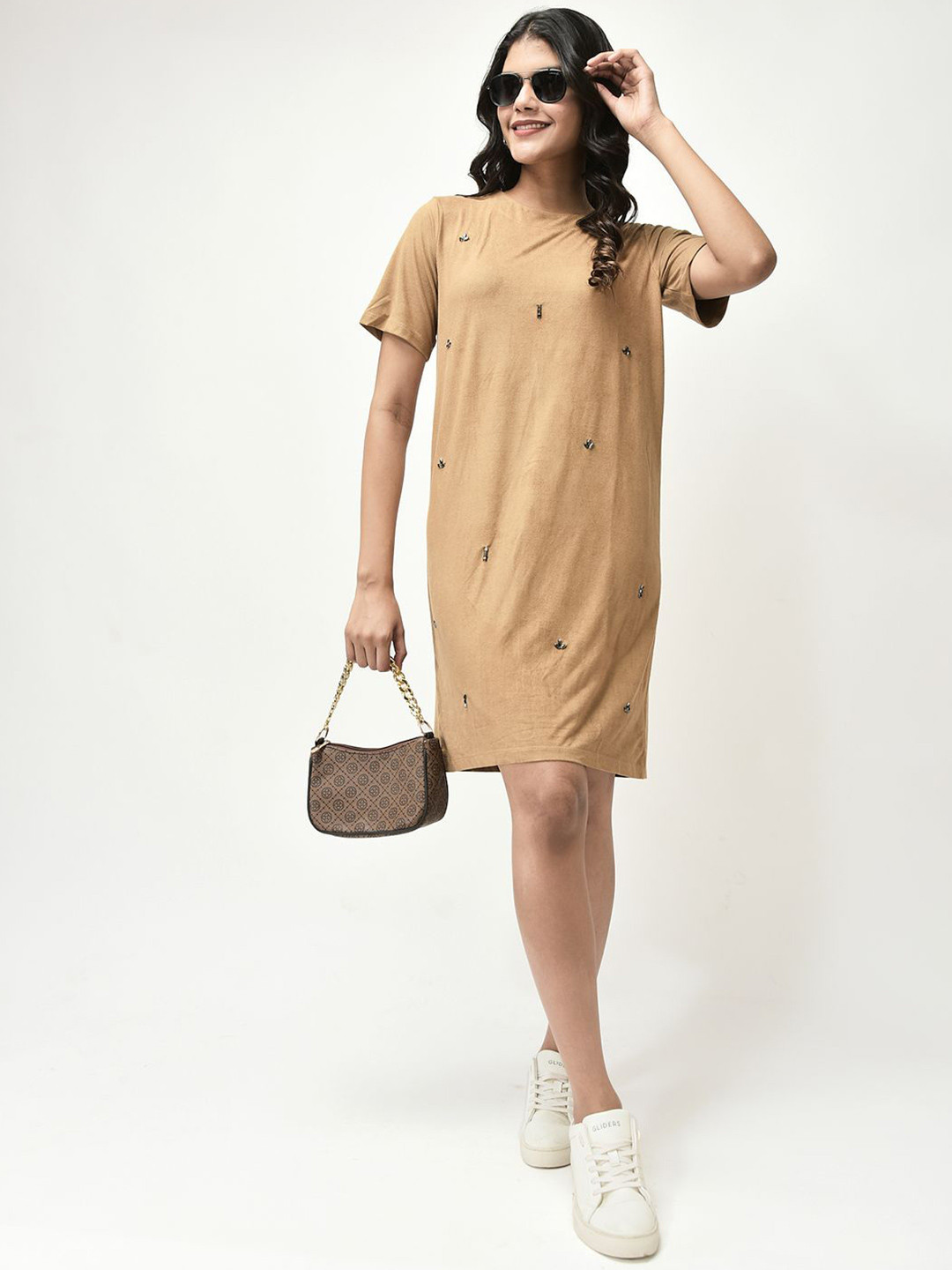 R.Code by The Roadster Life Co. Women Embellished Round Neck Shift Dress