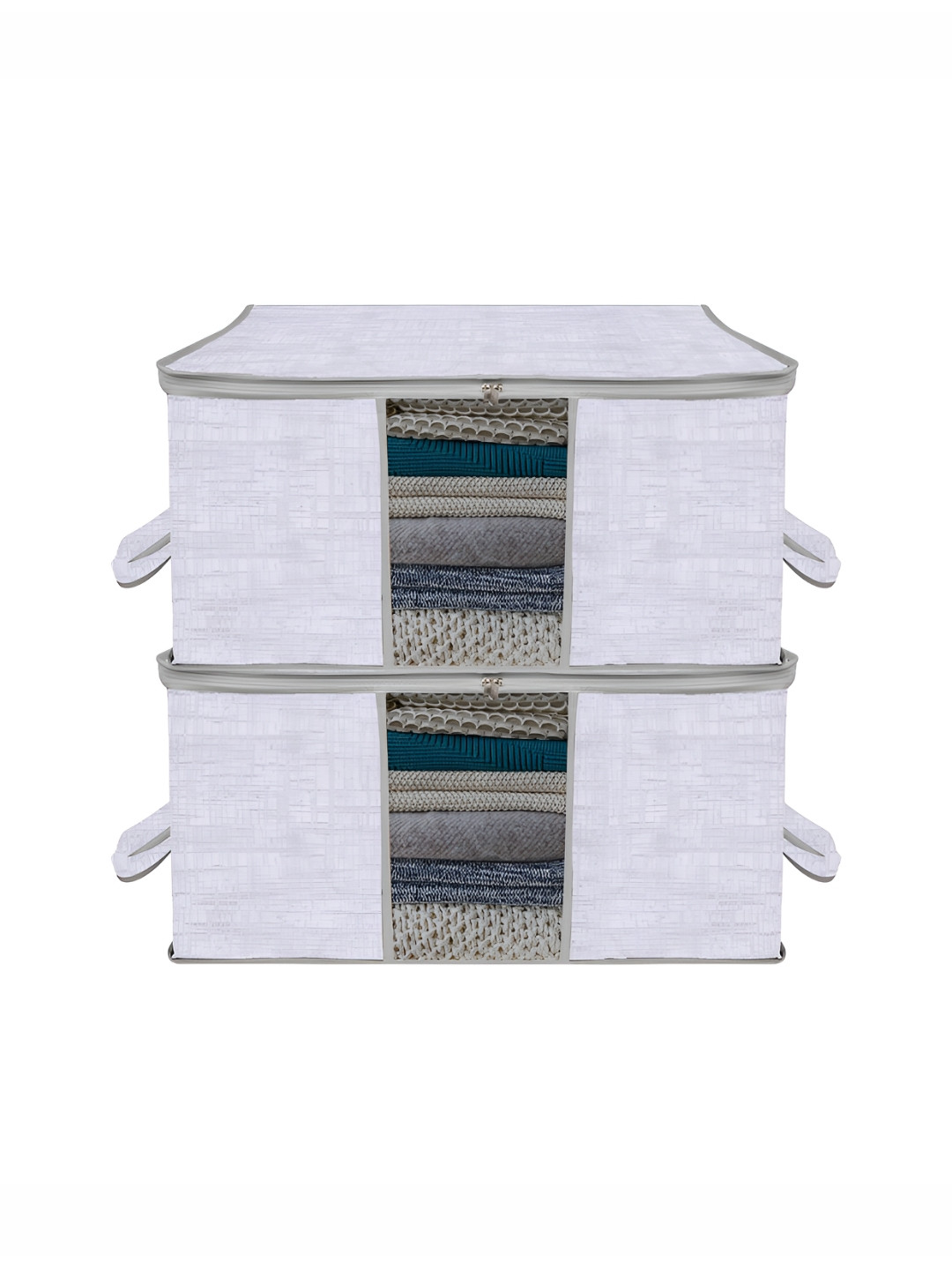 Aura Grey 2 Pieces Self Design Multi-Utility Underbed Storage Organisers With Handles