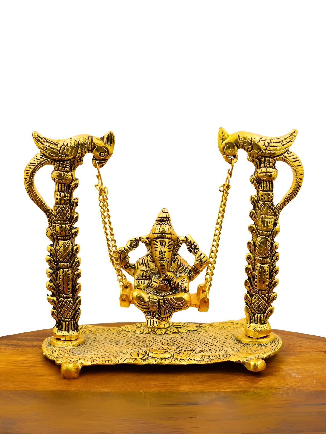 INTERNATIONAL GIFT Gold-Toned & Black Pagdi Ganesh On Jhula Religious Idol Showpiece