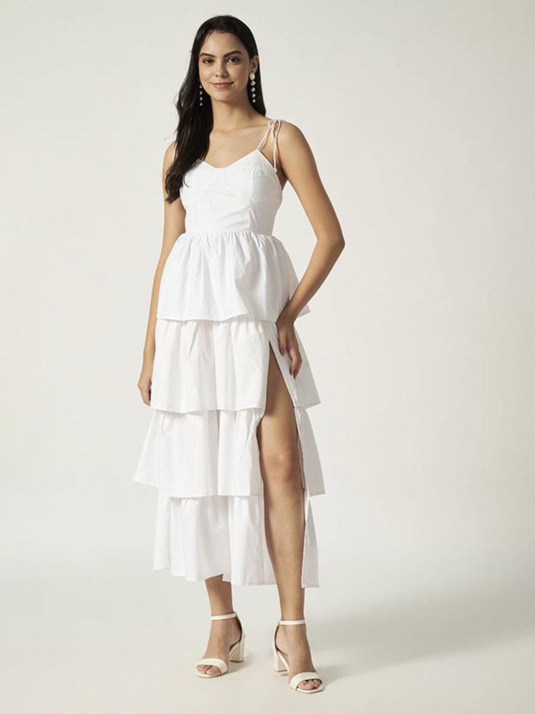 House of Sal White Layered Cotton Maxi Dress
