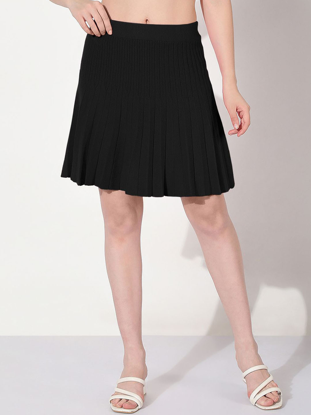 SHOWOFFFF Women Ribbed Flared Skirt