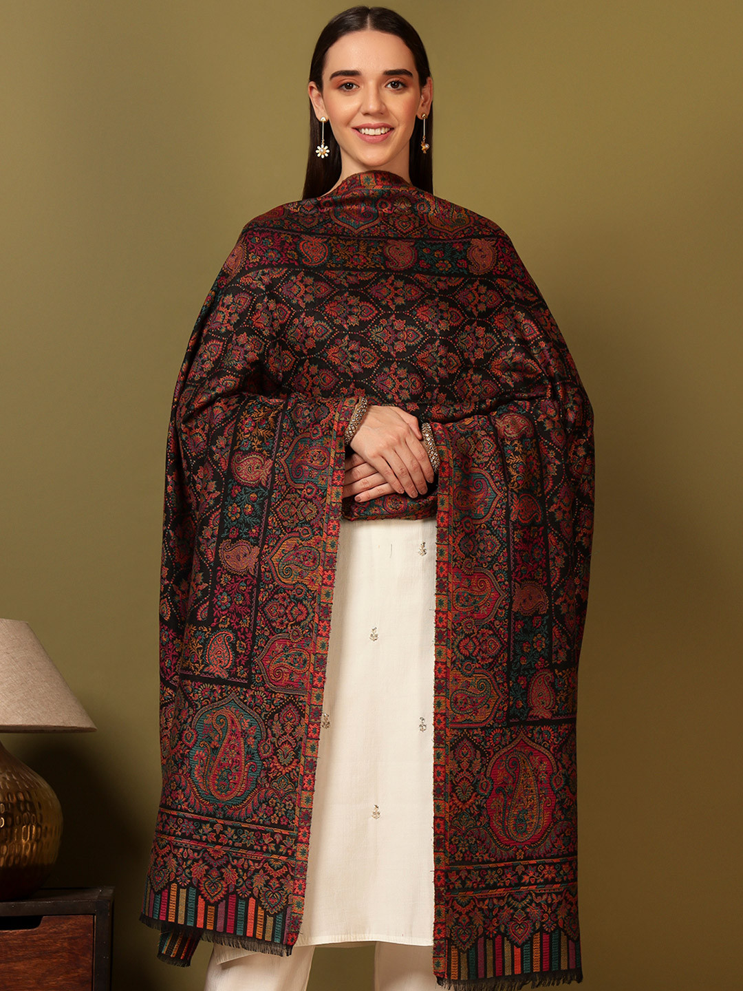 Pashmoda Gulraiz Ethnic Motifs Woven Design Kani Woolen Shawl
