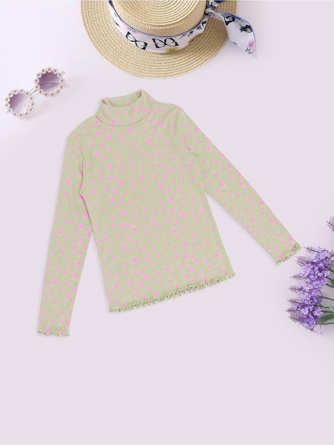 Pantaloons Junior Girls Foral Printed High Neck Cotton Sweatshirt