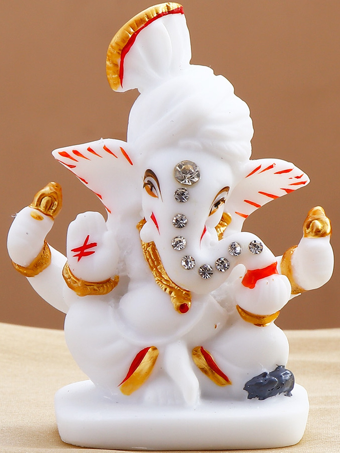 Archies White And Gold Toned Embellished Mini Ganesha Ji Idol Showpiece
