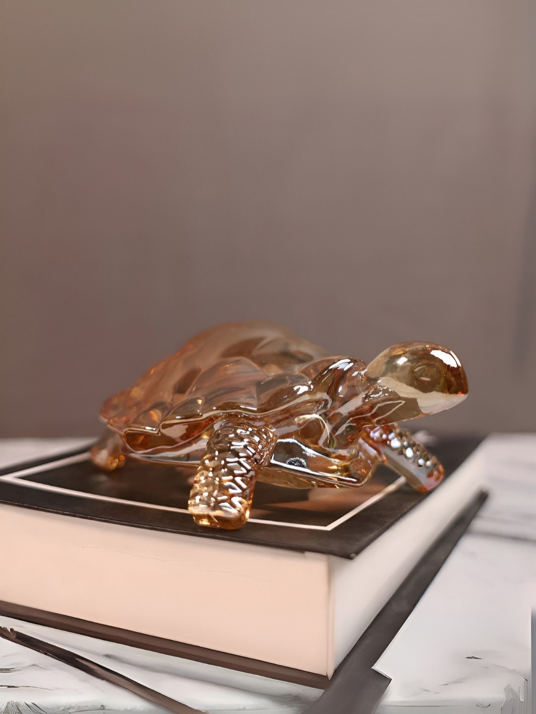 SMOKEY COCKTAIL Transparent & Brown Crystal Turtle Wellness Showpiece