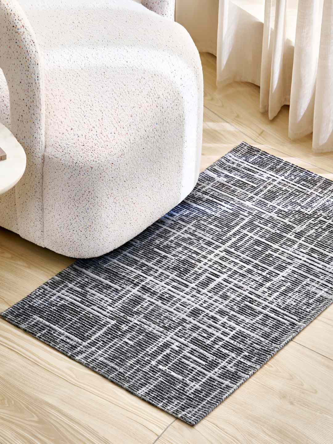 Home Centre Nicolas Spun Grey & White Abstract Printed Woven Rectangular Dhurrie