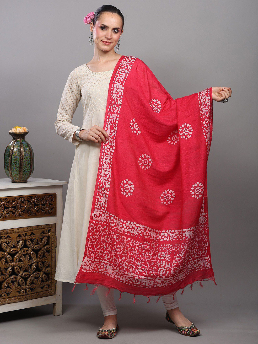 Exotic India Batik Printed Chakra Pattern Dupatta From Telangana