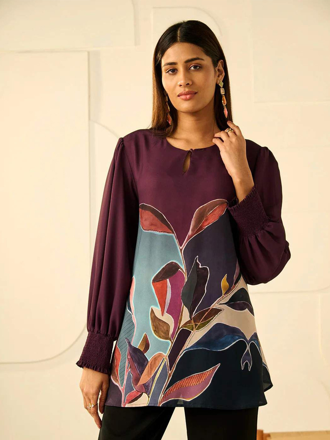 CHIQUE Floral Printed Mandarin Collar Regular Fit Casual Shirt