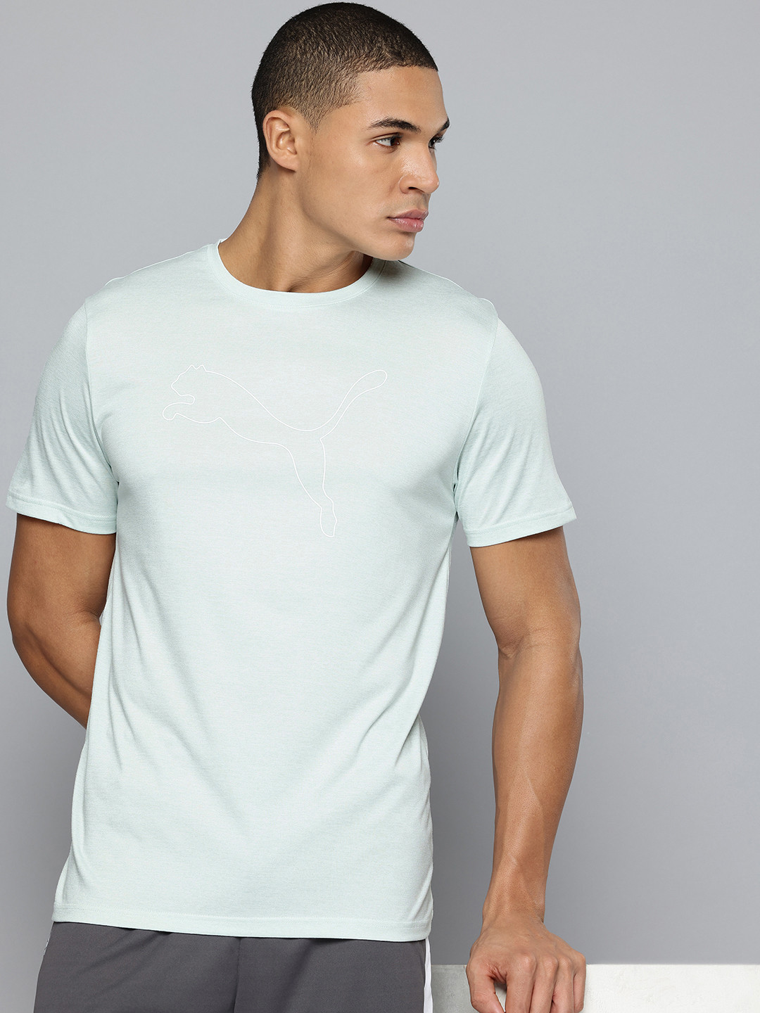 Puma Train All Day Heather Cat Brand Logo Printed dryCELL T-shirt